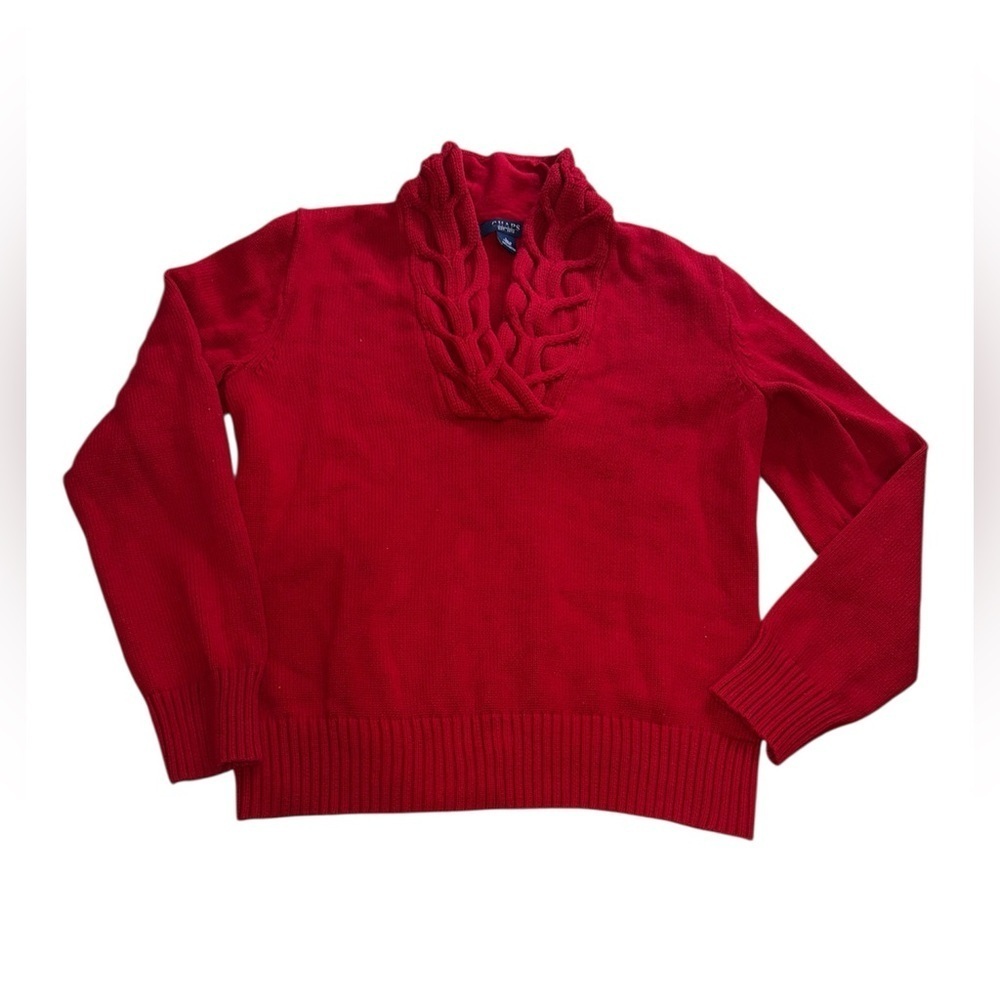 Chaps women’s Vibrant Red Cowl Neck Sweater size L 100%cotton - Picture 3 of 11